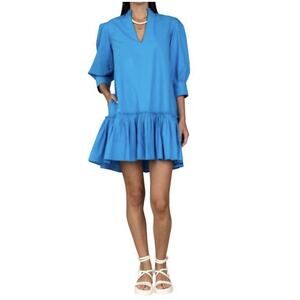 OLIVIA JAMES THE LABEL Chloe Mykonos Blue Ruffle Flounce Hem Dress